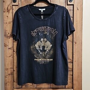 Garcia Black Intuition Follow Your Heart Wolf Graphic Short Sleeve T-shirt XXL